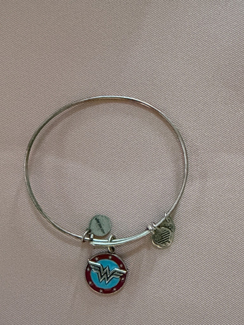 Alex and Ani Silver-Tone Bangle Bracelet with Red & Blue Wonder Woman Charm